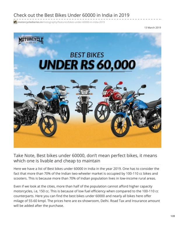 Best Bikes Under 60000 in India in 2019 – Hero Splendor, TVS Radeon