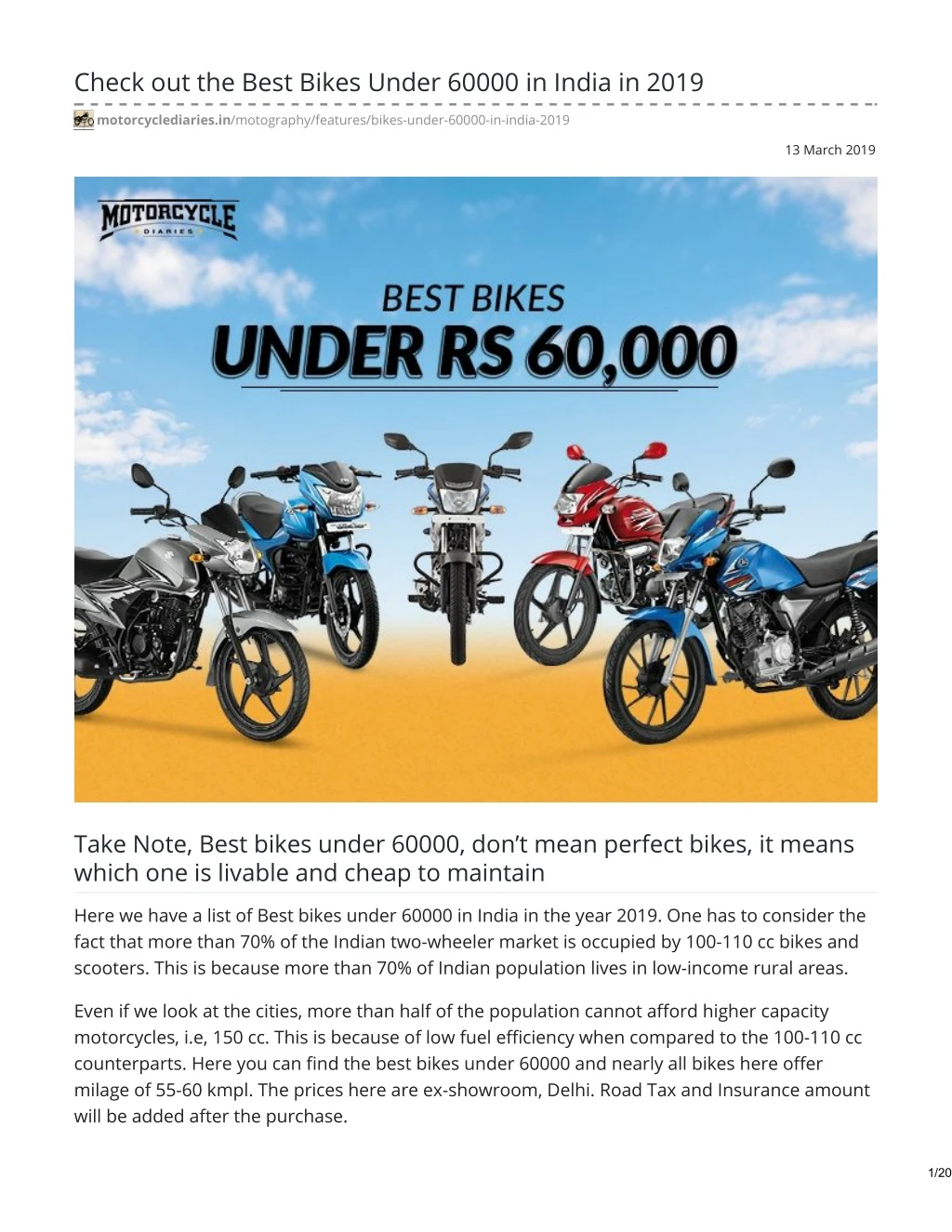 check out the best bikes under 60000 in india