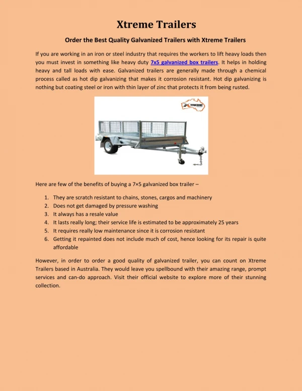 Order the Best Quality Galvanized Trailers with Xtreme Trailers