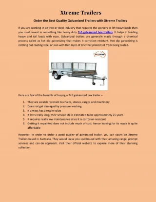 Order the Best Quality Galvanized Trailers with Xtreme Trailers