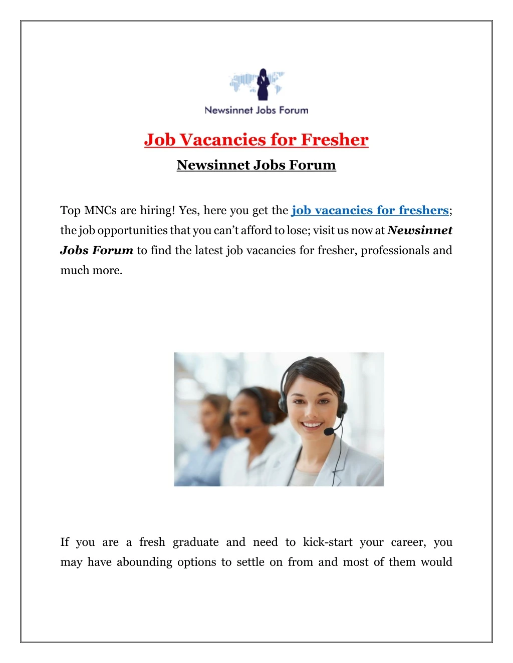 job vacancies for fresher