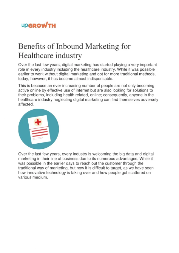 Benefits of Inbound Marketing for Healthcare industry