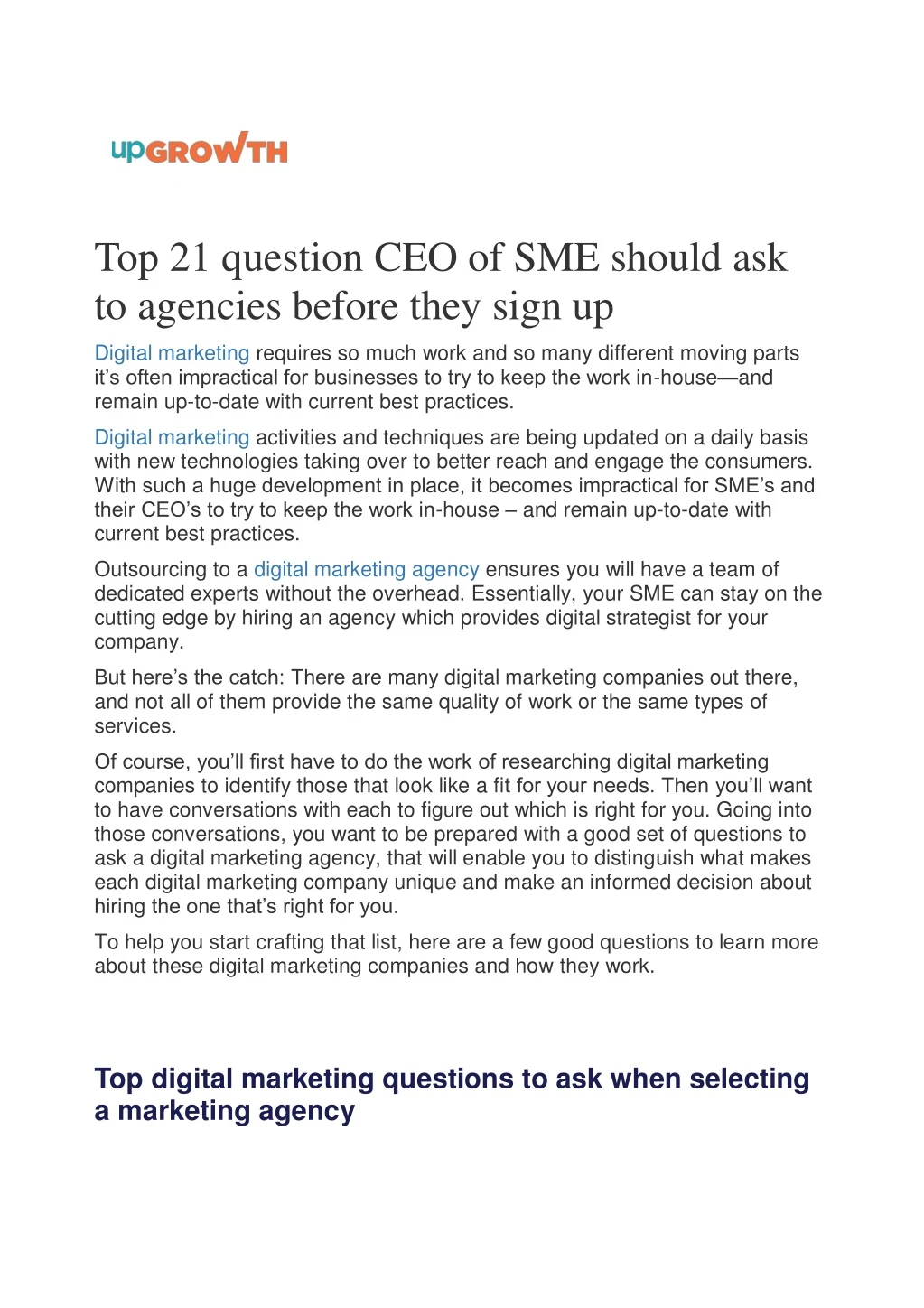 top 21 question ceo of sme should ask to agencies