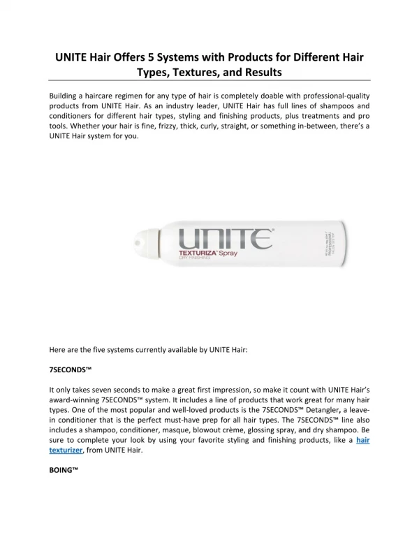 UNITE Hair Offers 5 Systems with Products for Different Hair Types, Textures, and Results