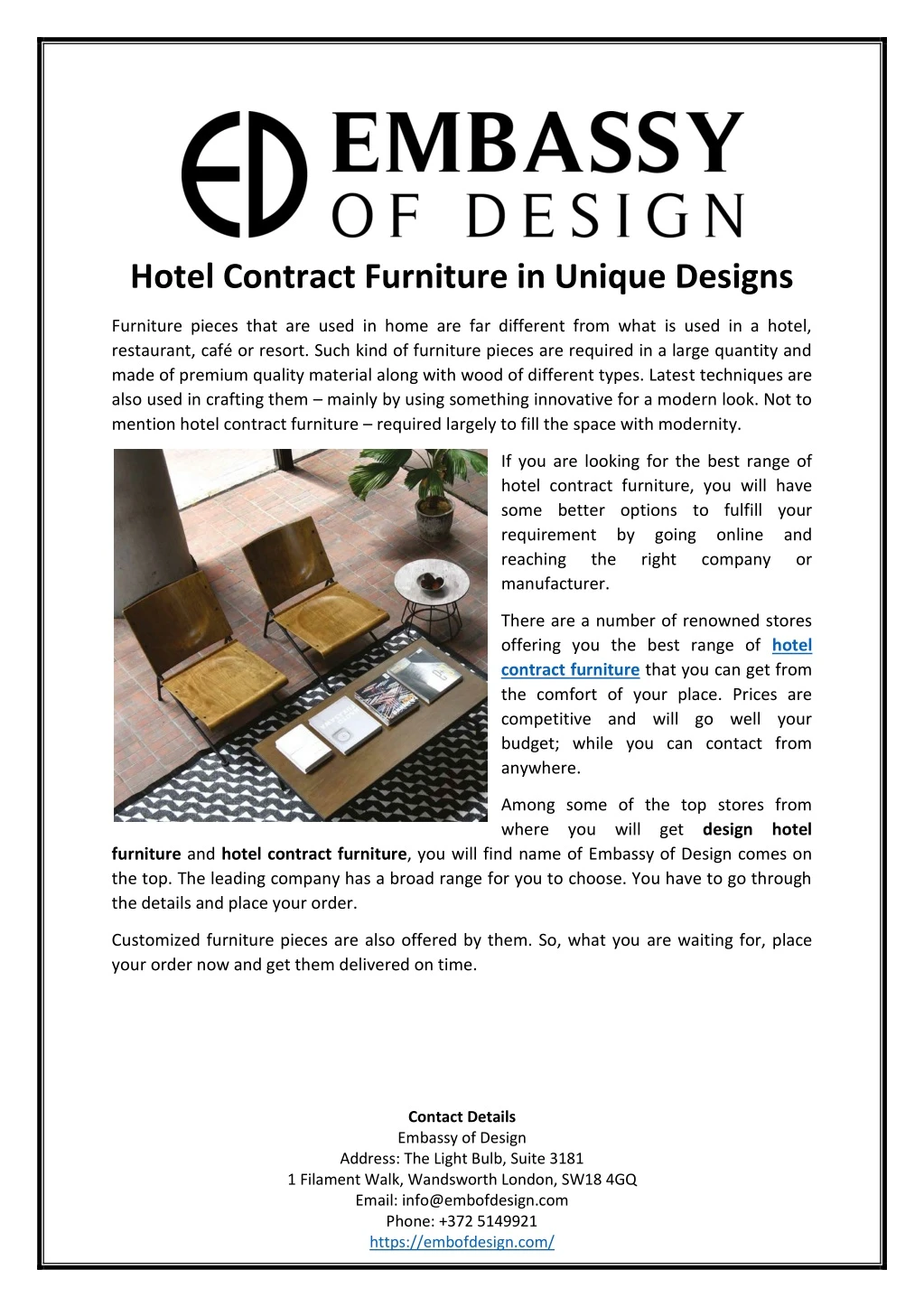 hotel contract furniture in unique designs