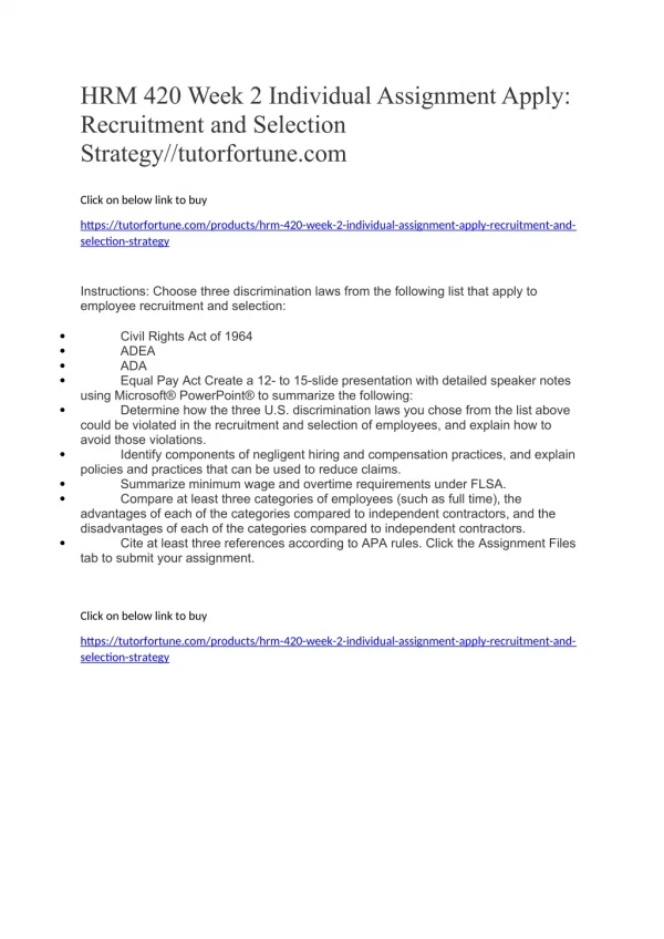 HRM 420 Week 2 Individual Assignment Apply: Recruitment and Selection Strategy//tutorfortune.com