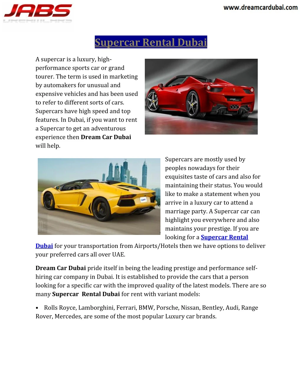 supercar rental dubai