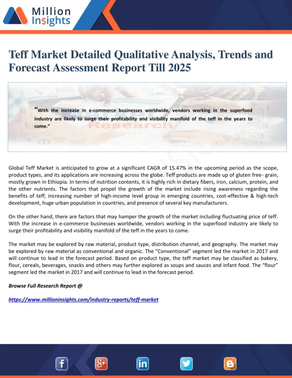 Teff Market Detailed Qualitative Analysis, Trends and Forecast Assessment Report Till 2025