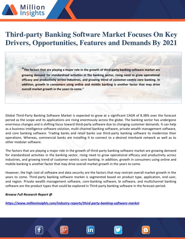 Third-party Banking Software Market Focuses On Key Drivers, Opportunities, Features and Demands By 2021
