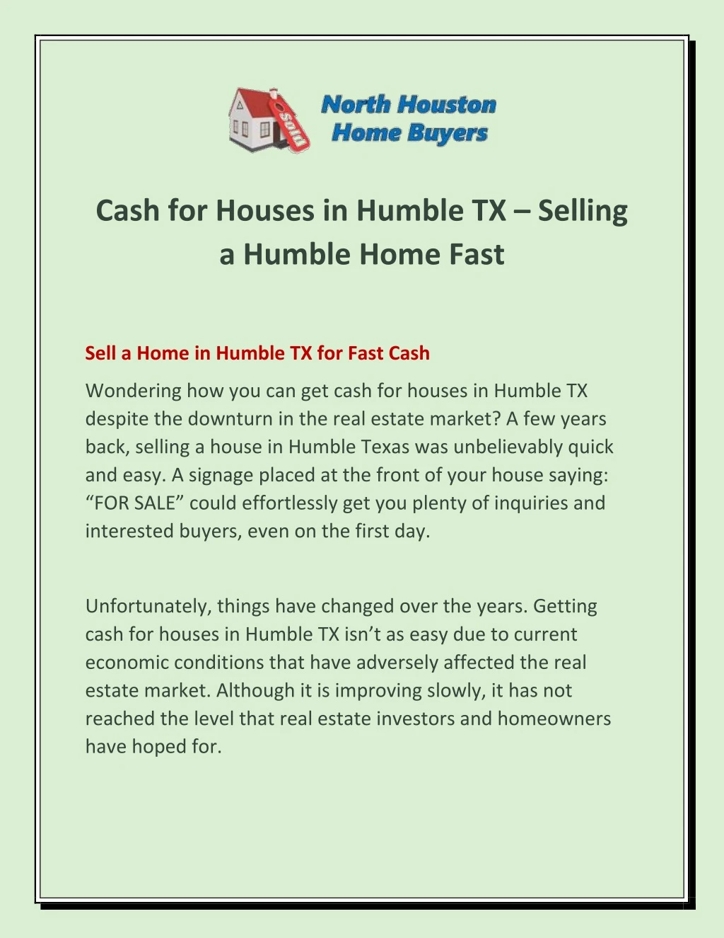 cash for houses in humble tx selling a humble