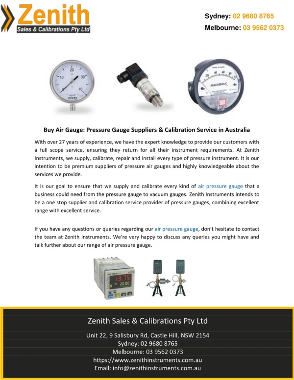 Buy Air Gauge: Pressure Gauge Suppliers & Calibration Service in Australia