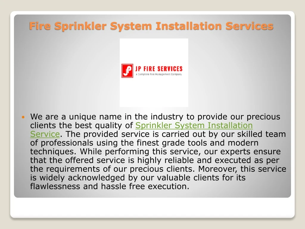 fire sprinkler system installation services