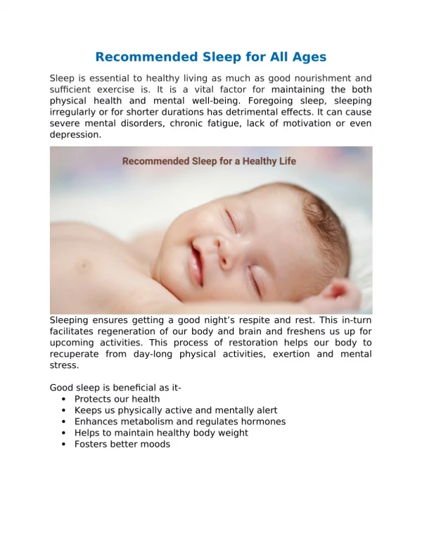Recommended Sleep for All Ages | Vikram ENT Hospital