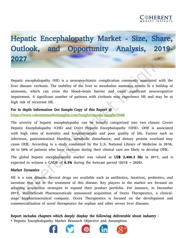 Hepatic Encephalopathy Market - Size, Share, Outlook, and Opportunity Analysis, 2019- 2027