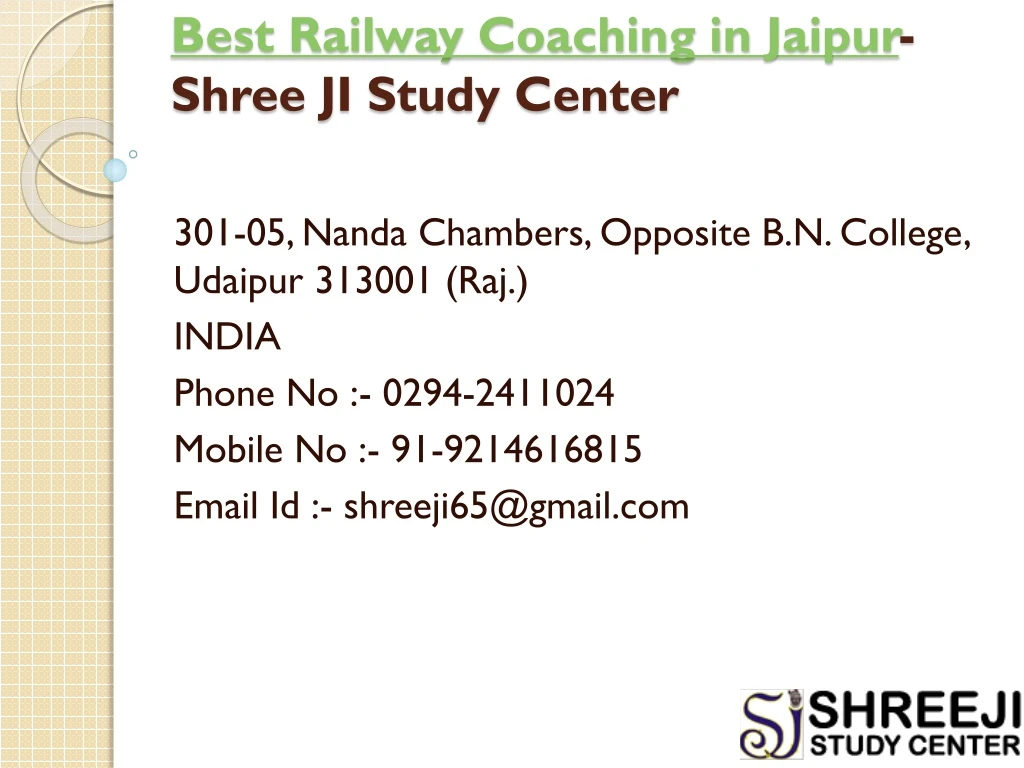 best railway coaching in jaipur shree ji study center