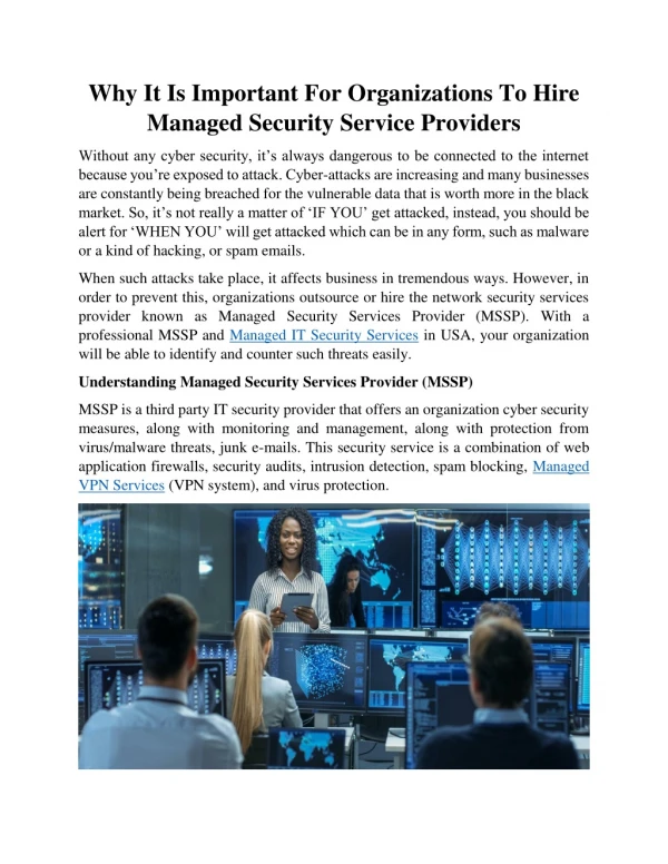 Why It Is Important For Organizations To Hire Managed Security Service Providers