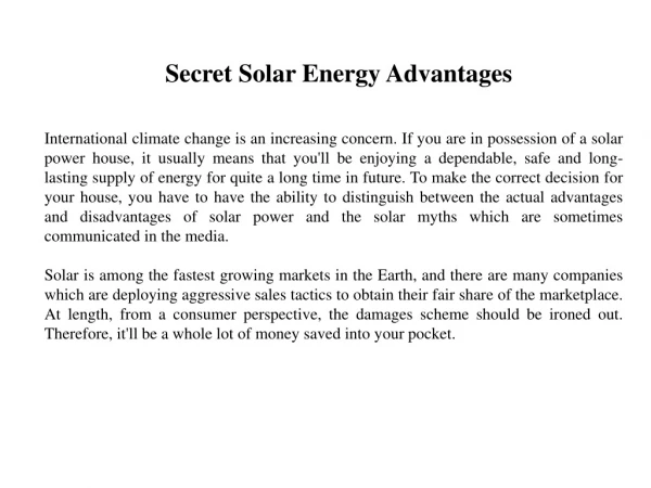 Secret Solar Energy Advantages