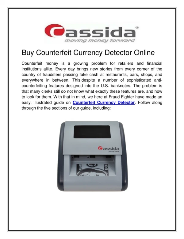 counterfeit currency detector | Cassida Corporation