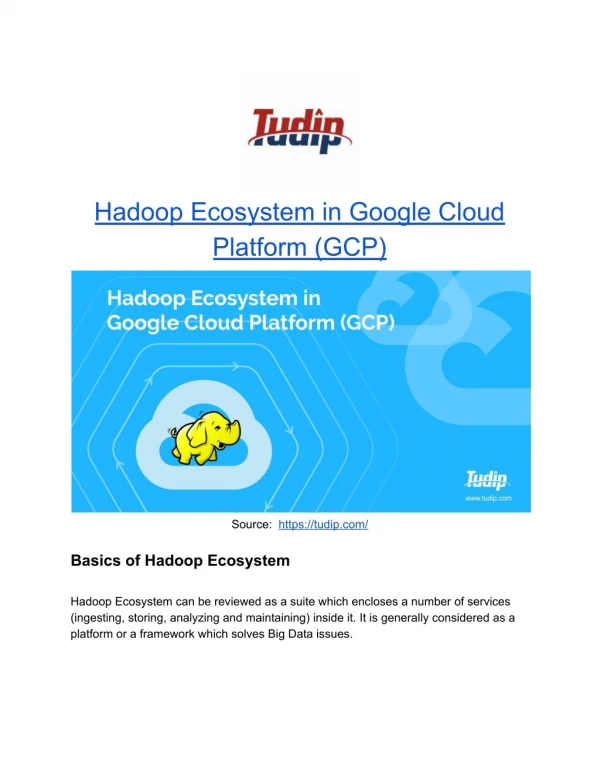 Hadoop Ecosystem In Google Cloud Platform (GCP) | Tudip