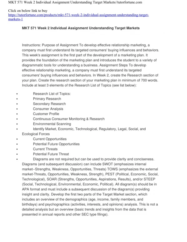 MKT 571 Week 2 Individual Assignment Understanding Target Markets//tutorfortune.com