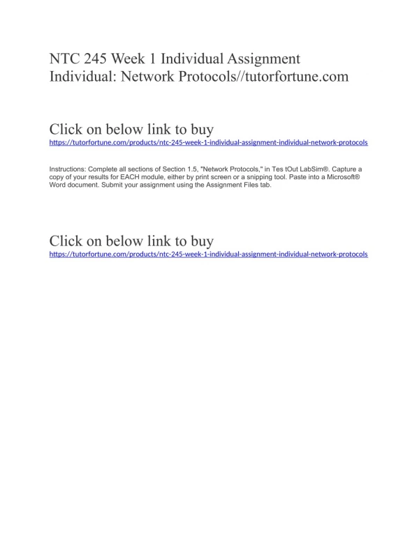 NTC 245 Week 1 Individual Assignment Individual: Network Protocols//tutorfortune.com