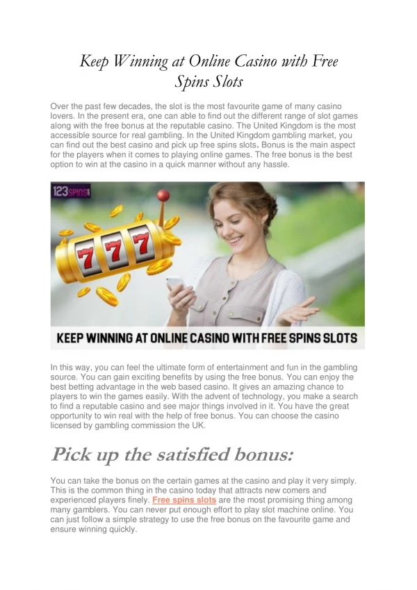 Keep Winning at Online Casino with Free Spins Slots