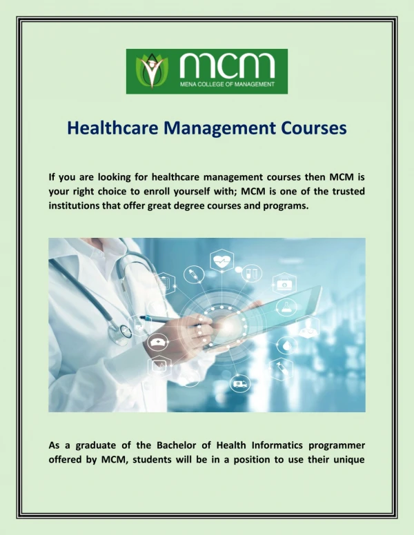 Healthcare Management Courses | Bachelor in Health Informatics - MENA