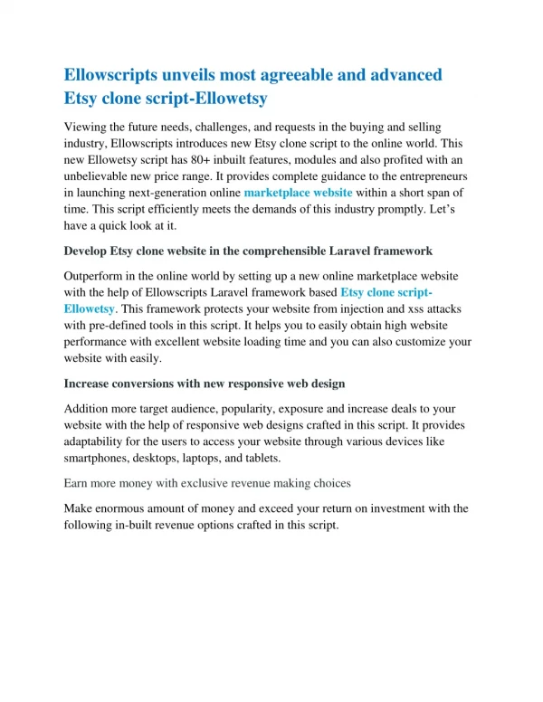 Ellowscripts unveils most agreeable and advanced Etsy clone script