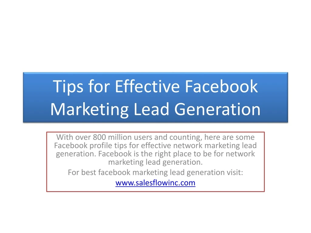 tips for effective facebook marketing l ead generation