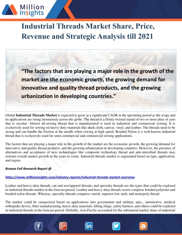Industrial Threads Market Share, Price, Revenue and Strategic Analysis till 2021