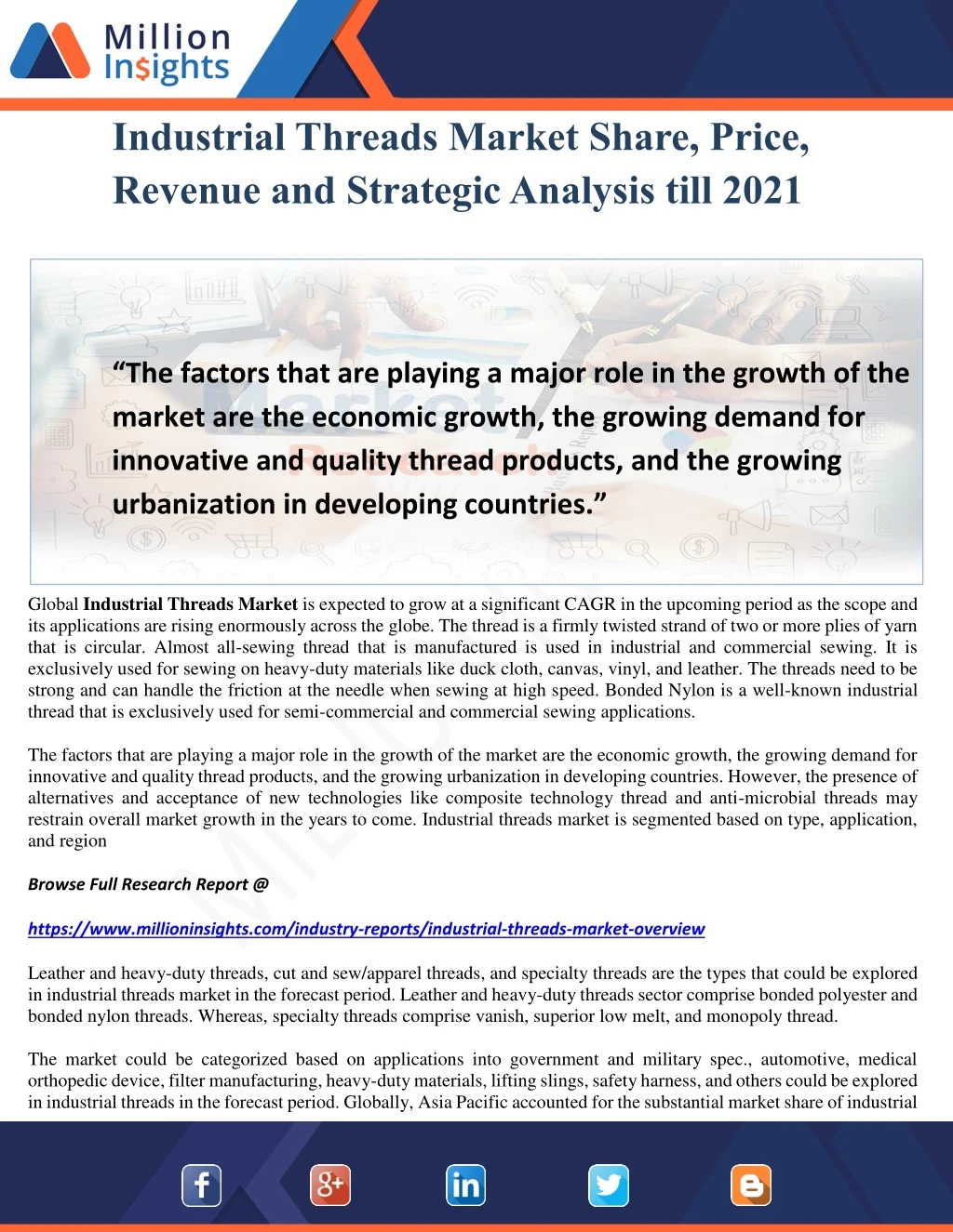 industrial threads market share price revenue