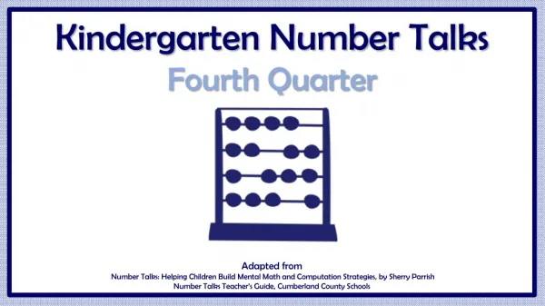 Kindergarten Number Talks Fourth Quarter Adapted from