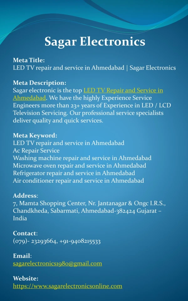 LED TV repair and service in Ahmedabad | Sagar Electronics