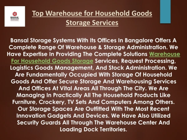 Top Warehouse for Household Goods Storage Services