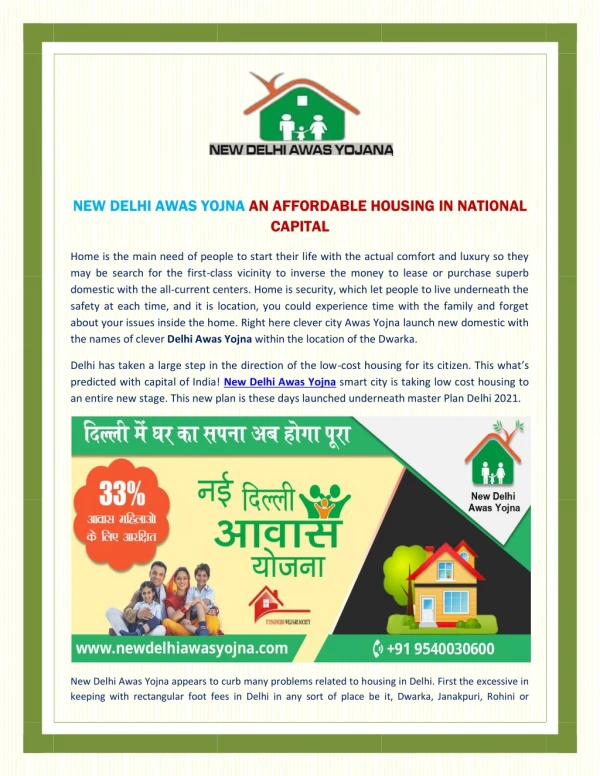 NEW DELHI AWAS YOJNA AN AFFORDABLE HOUSING IN NATIONAL CAPITAL