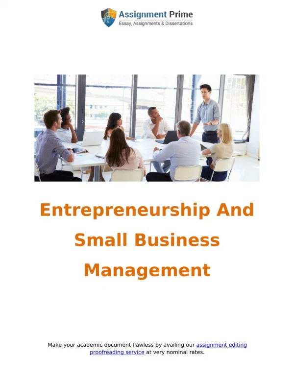 Sample Report on Entrepreneurship And Small Business Management