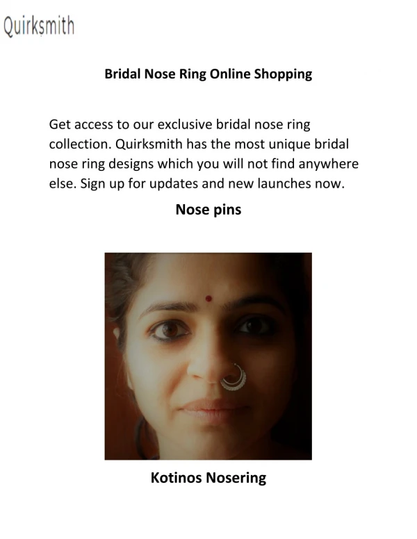 Bridal Nose Ring Online Shopping - Quirksmith