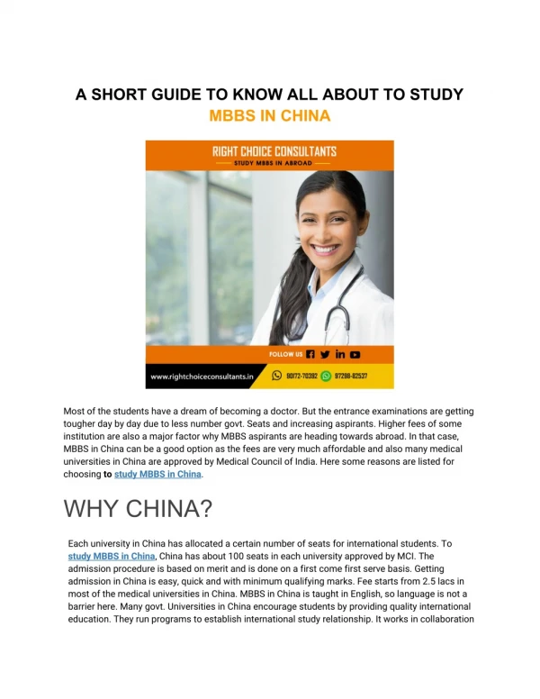 A SHORT GUIDE TO KNOW ALL ABOUT TO STUDY MBBS IN CHINA