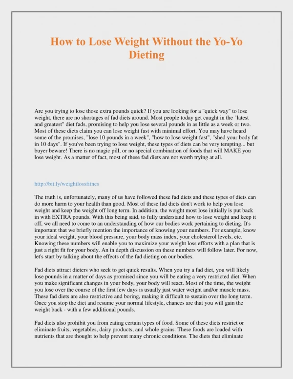 how to lose weight without the yo yo dieting