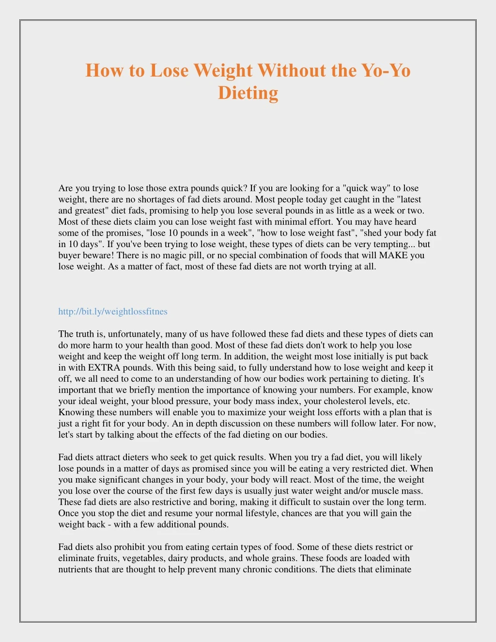 how to lose weight without the yo yo dieting