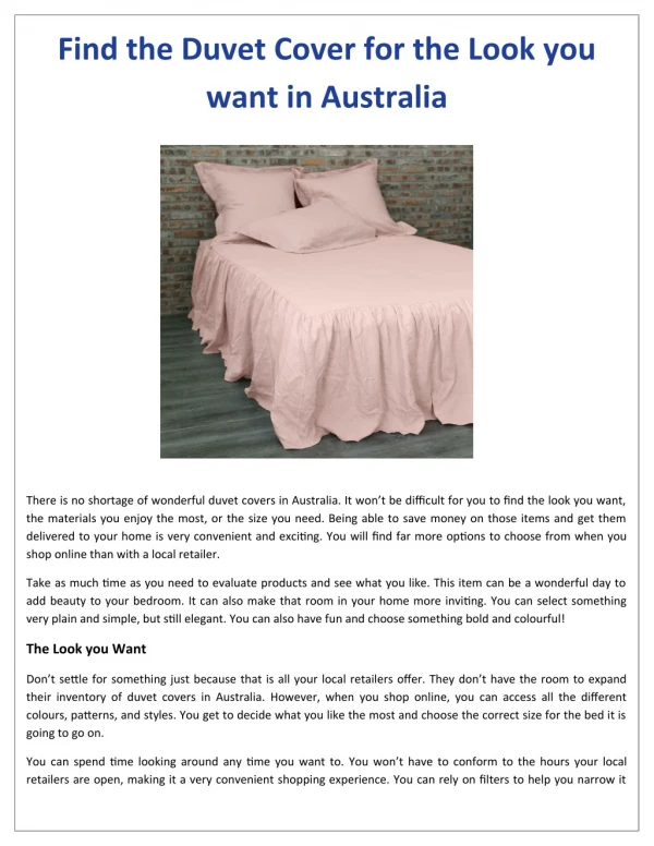 Find the Duvet Cover for the Look you want in Australia