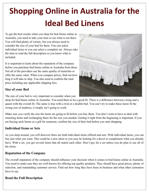 Shopping Online in Australia for the Ideal Bed Linens