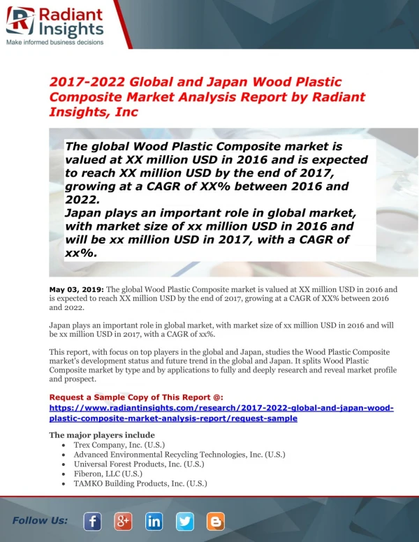 Global and Japan Wood Plastic Composite Market Report 2017-2022 | Latest Trend, Growth & Forecast