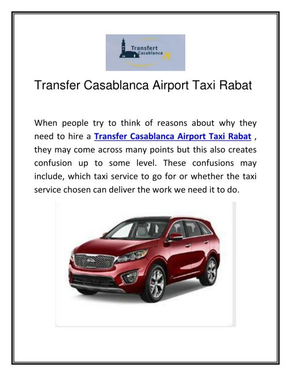 Transfer Casablanca Airport Taxi Rabat