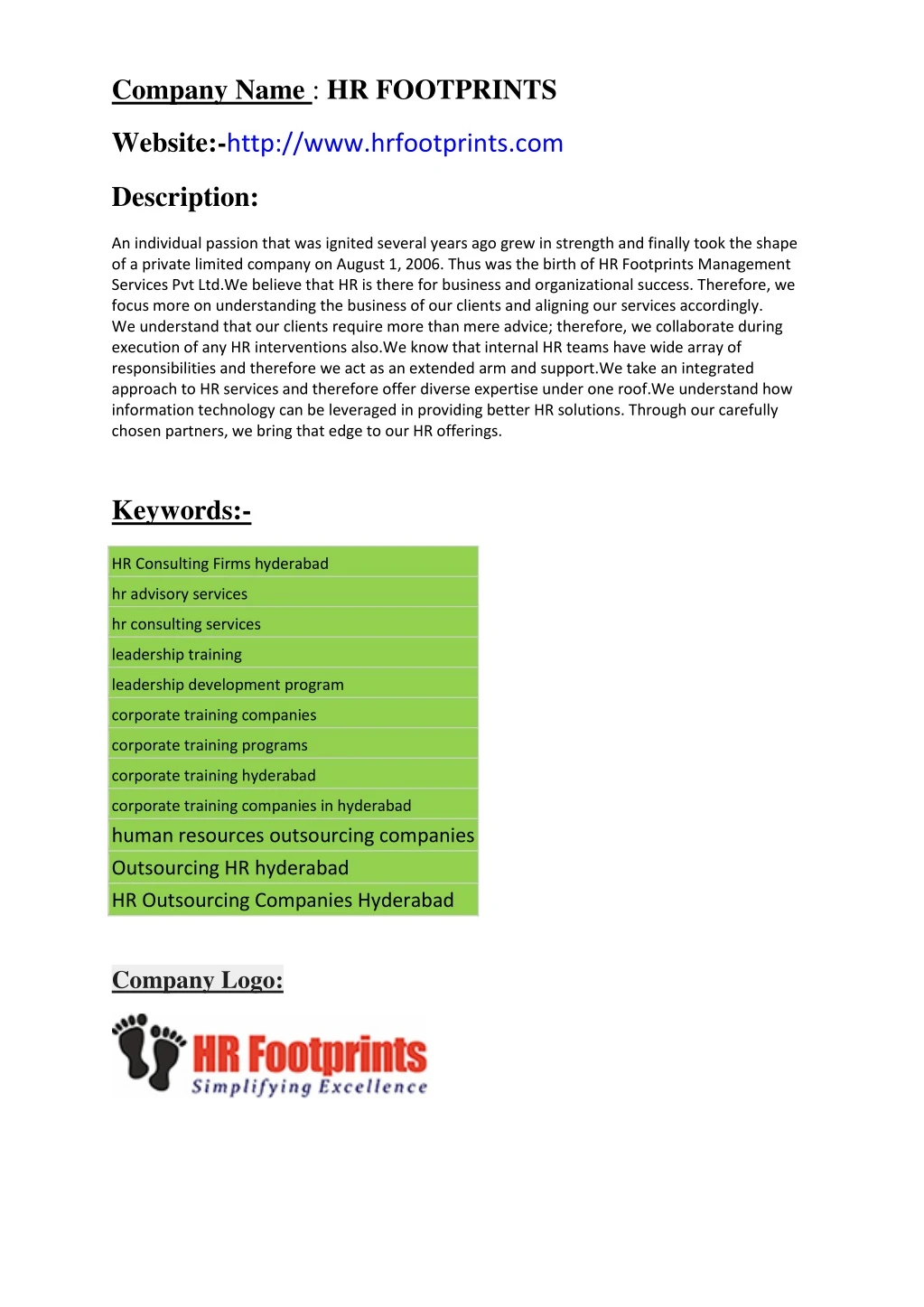 company name hr footprints