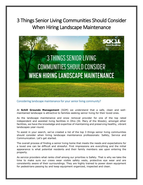 3 Things Senior Living Communities Should Consider When Hiring Landscape Maintenance
