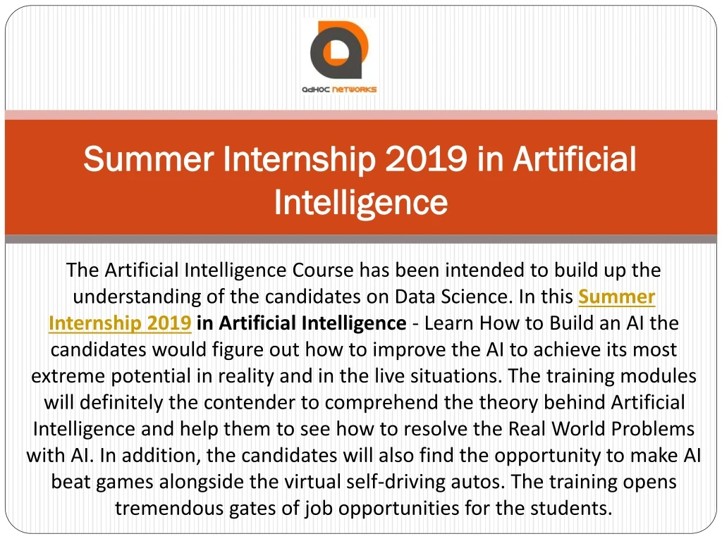 summer internship 2019 in artificial intelligence