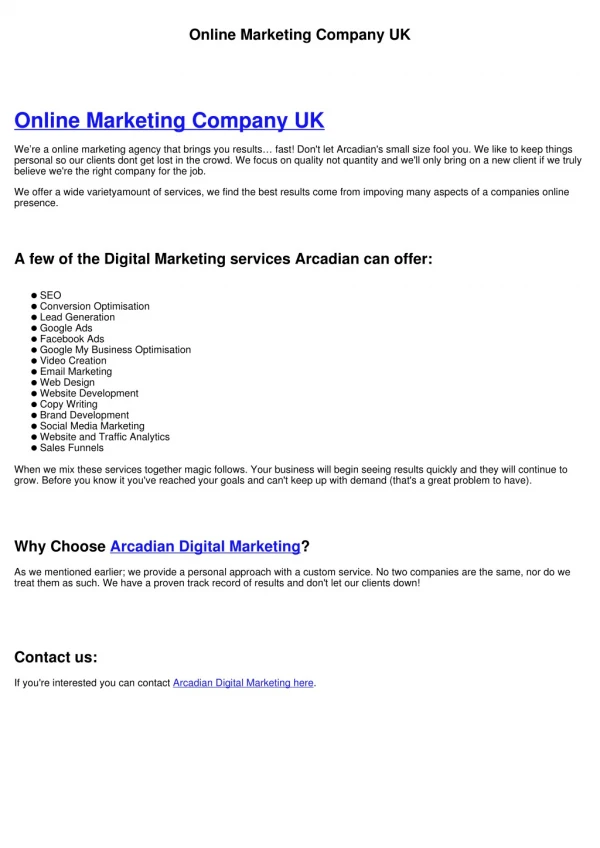 Online Marketing Company UK