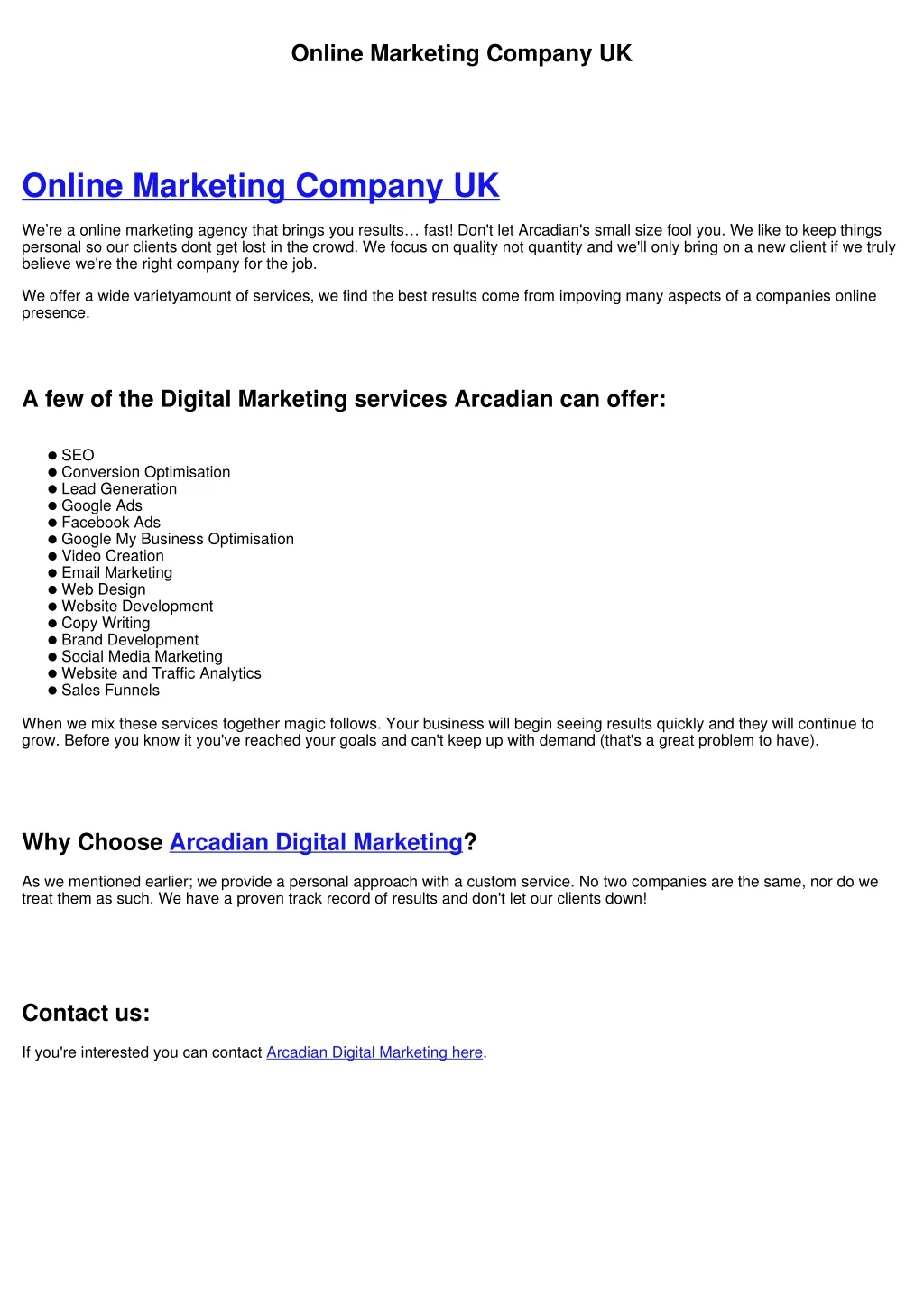 online marketing company uk