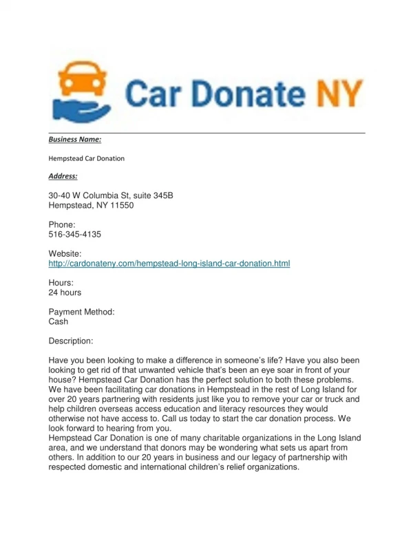 Hempstead Car Donation
